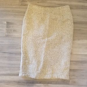 Beige & Gold Bouclé Pencil Skirt